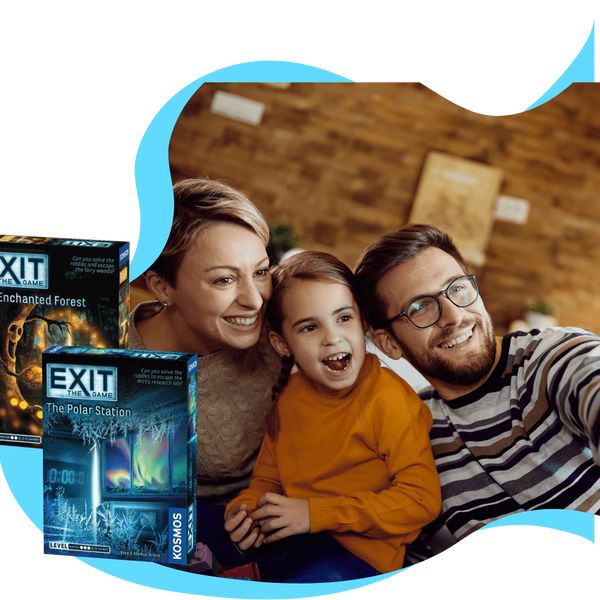 Happy family thrilled to play Exit board game by Wicked Stuff