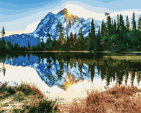 Figured'Art Painting by Numbers - Reflection of mountain on lake Rolled Kit